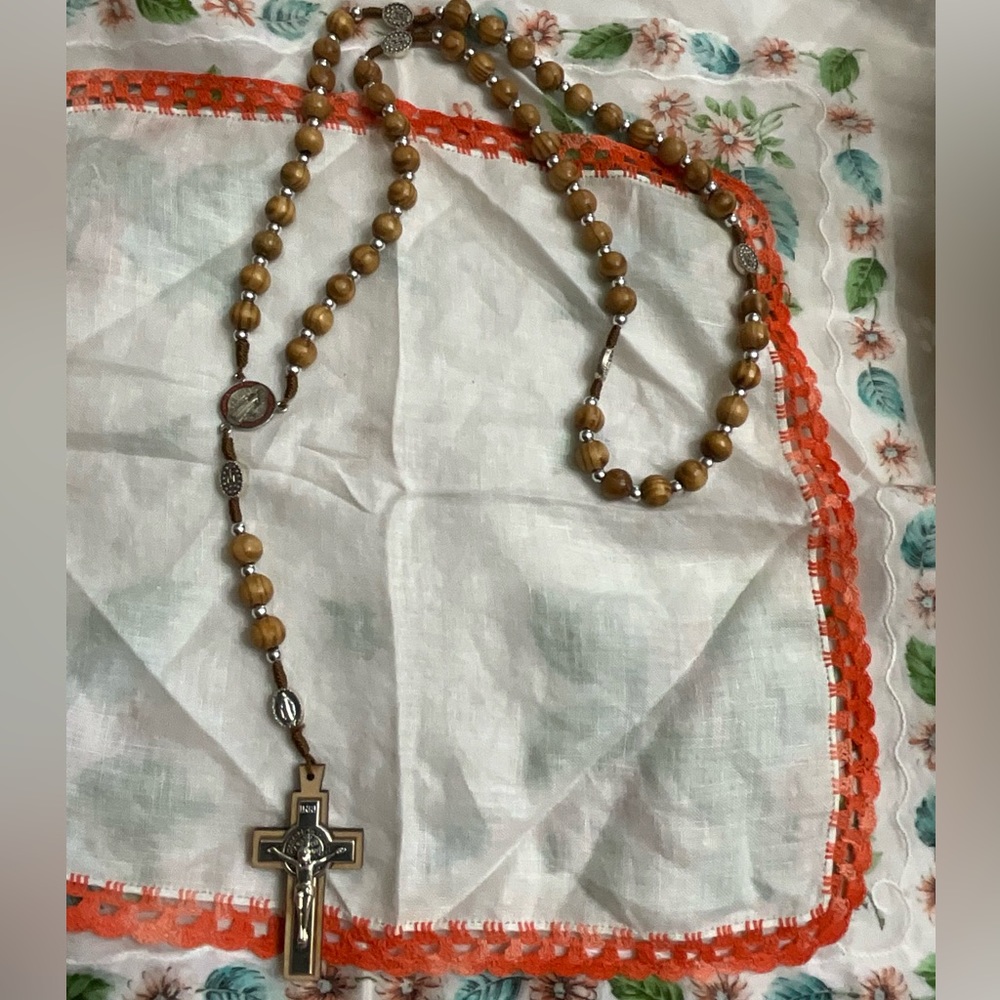 Vintage Wooden Bead Rosary from Jerusalem